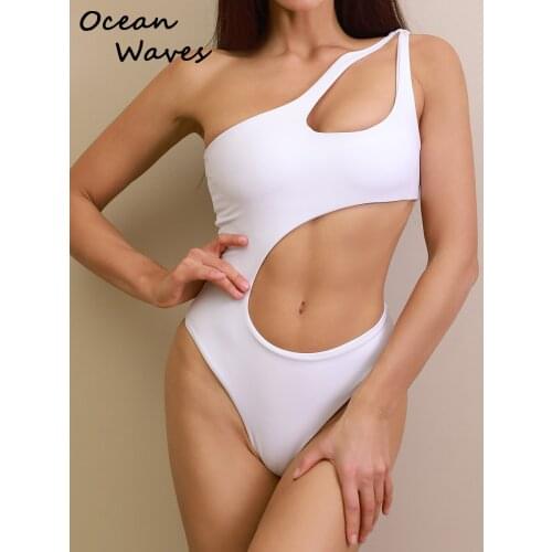 Solid Sexy One Piece Swimsuit One Shoulder Swimwear Women High Cut Push Up Female Monokini 2021 Bathing Suit Brazilian Biquini