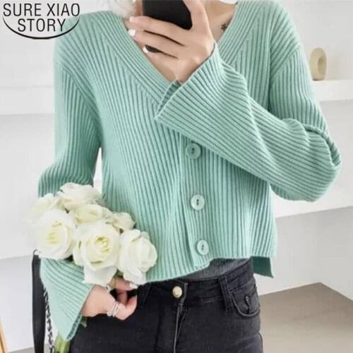 Short Length Long Sleeve Solid Sweater Korean Fashion Sweater Women Autumn and Winter Clothing All-match Women Cardigans 16181