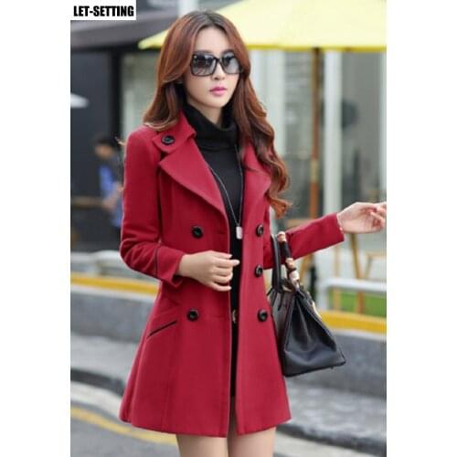 Spring fall winter Korean slim double-breasted woolen long coat thin slim fashion blends trench female overcoat M,L,XL,XXL,XXXL