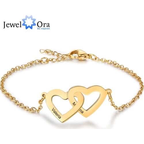 Personalized Intertwined Heart Bracelets with 2 Custom Names Customized Stainless Steel Engraved Bracelets & Bangles (BA102500)