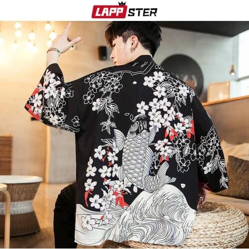 LAPPSTER Summer Kimono Jacket Fish 2020 Men Colorful Japanese Streetwear Wind Breaker Hip Hop Cardigan Spring Jacket Open Stitch