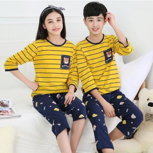 New Teens Clothes Kids Clothing Set Big Boy Girl Pajamas Sets Girls Boys Cotton Sleepwear Half-sleeve Pyjamas Kids Home Clothes