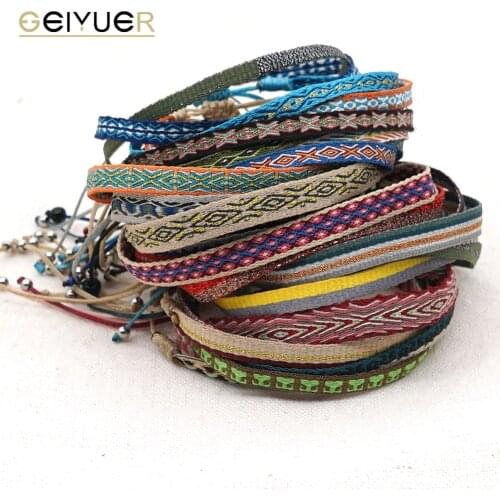 Handmade Braided Bracelet Boho Jewelry Tibet Ethnic Pattern Cloth Fabric Bracelets for Women Vintage Friendship Tribal Wristband