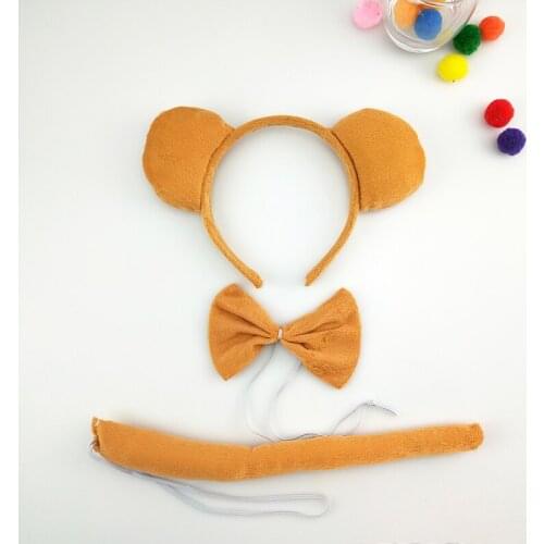 Yellow Monkey Animal Ear Headband Tie Tail For Kids Boys Girls Women Performance Cosplay Costume Party Halloween
