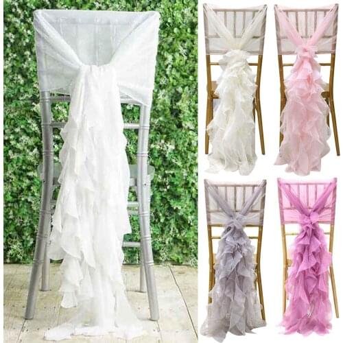 High Quality Fashion Chair Sashes 80cm Chair Band Ties Curly Chiffon Ruffled Sashes for Wedding Party Banquet Decor Supplies