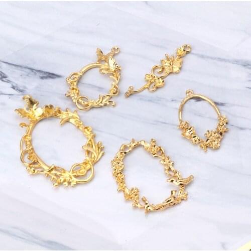 5Pcs Retro Flower Vine Photo Blank Frame Pendants Bezel Setting UV Resin Jewelry 1XCA