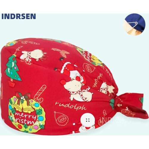 Christmas Nurse Working Cap Cotton Dental Pediatric Clinic Surgicals Hats Surgeon Working Scrub Hat Unisex Wholesale