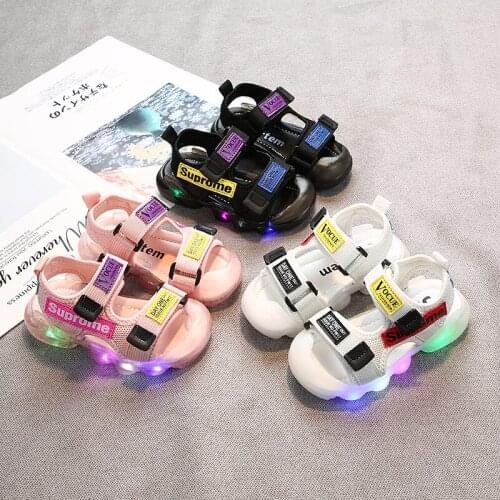 Size 21-30 Childrens Casual Sandals For Boys Soft LED Shoes With Lights USB Charged Luminous Sandals Kids Girls Glowing Shoes