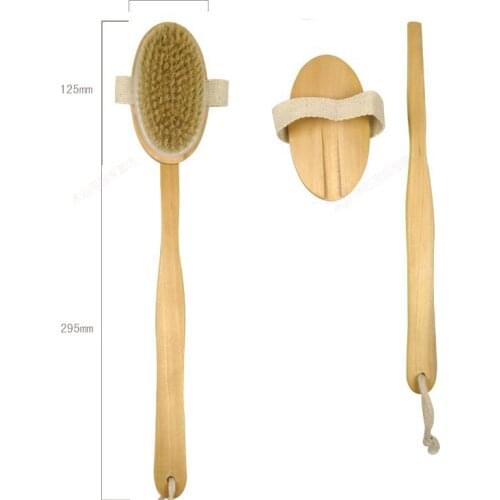 Bathroom Body Brushes Long Handle Bath Natural Bristles Brushes Exfoliating Massager with Wooden Handle Dry Brushing Shower Tool
