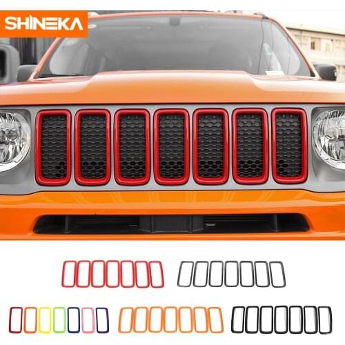 SHINEKA For Jeep Renegade 2019 2020 Front Mesh Grille Decoration Cover Stickers External Accessories Car Styling ABS 7pcs