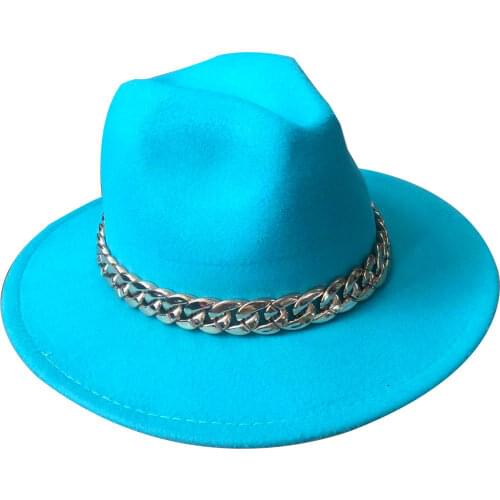 Fedora wholesale ladies jazz hat autumn and winter British style thin chain retro top hat ladies felt gentleman шляпа женская