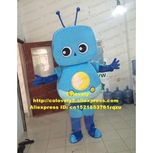 Blue Robot Automaton Mascot Costume Adult Cartoon Character Outfit Suit Art Festival Upmarket Upscale Fashion Promotion zz4838