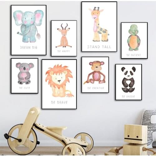 Nordic poster lion elephant zebra tiger deer Nursery Wall Art oil painting and printing wall picture girl boy home room decorati
