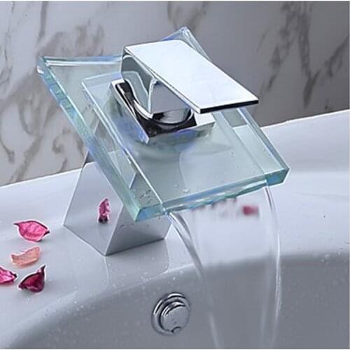 Bathroom glass waterfall tap with single handle hot cold bathroom waterfall basin sink faucet , sanitary ware , basin faucet