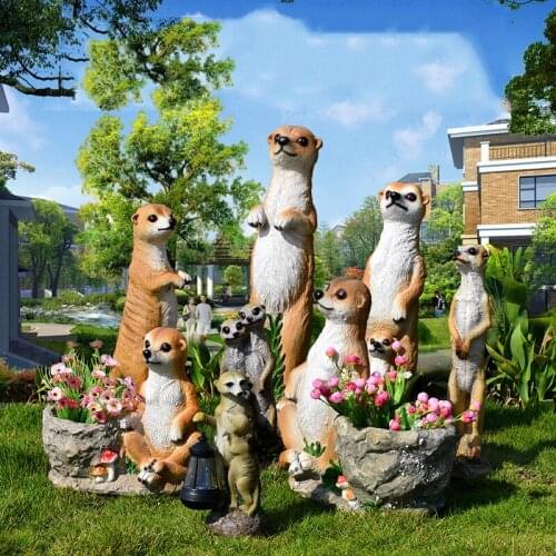 Outdoor Villa Resin Simulation Animal Fox Cat Decoration Flower Pot Ornaments Garden Courtyard Sculpture Crafts Park Figurines