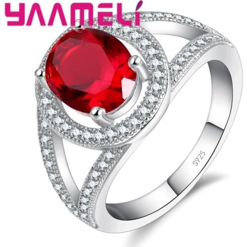 Unique Oval Shaped Silver Rings with Big Pink Zircons Crystal Luxury Shining Finger Ring Fashion Women Jewellery