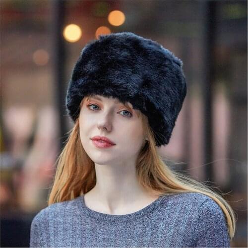 Womens Faux Fur Hat For Winter With Stretch Comfy Cossack Russion Style White Warm Cap Like Real Fur Earwarmer Ski Cold Earmuff