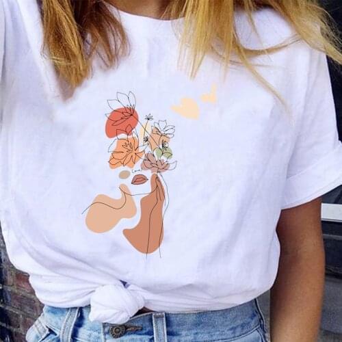 Women Graphic Watercolor Floral Elegant Printing 90s Style Kawaii Fashion Lady Print Female Clothes Tops Tees Tshirt T-Shirt