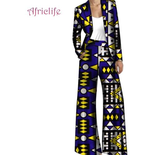 Women Blazer Suits for Office Lady Custom Loose Fashion Boutique Width Pant and Casual Coat Set for African Women Clothes WY5778