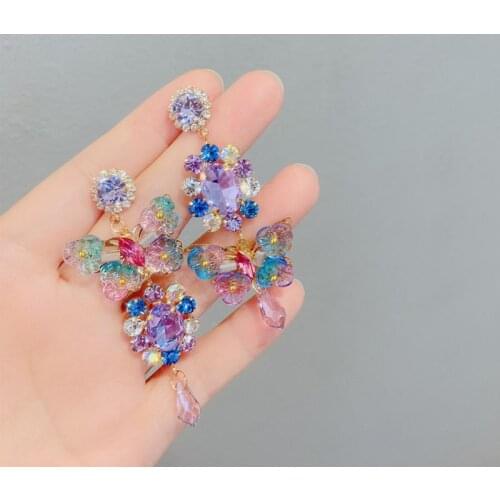 Korean Rhinestone Love Heart Flower Dangle Earrings Long Water Drop Crystal Jewelry Pendientes For Women Fashion Brincos