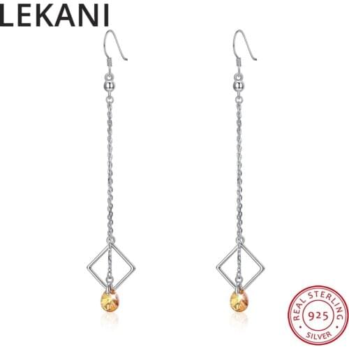 2018 LEKANI Crystals From SWAROVSKI Long Chain Tassel Drop Earrings 925 Sterling Silver Piercing For Women Fine Jewelry