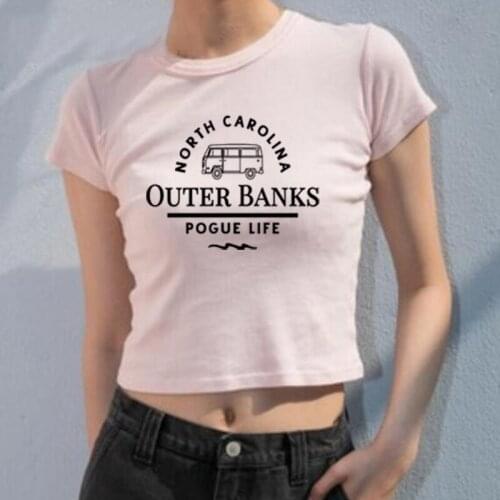New Arriva Outer Banks Crop Top Pogue Life North Carolina T-shirt Women Exposed Navel Tee TV Series Cropped Baby Tee Graphic Tee