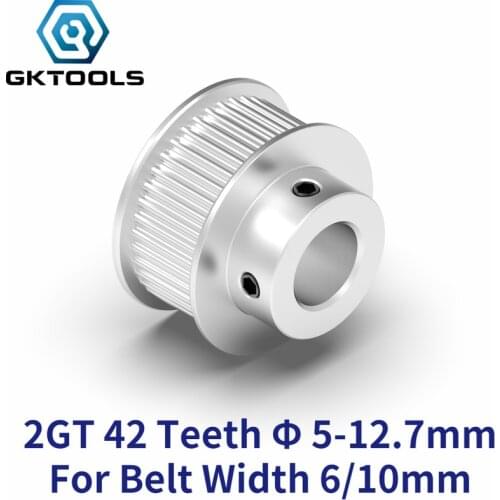 GKTOOLS GT 42 Teeth 2M 2GT Timing Pulley Bore 5/6/6.35/7/8/10/12/12.7mm for GT2 Open Synchronous belt width 6/10mm 42Teeth 42T