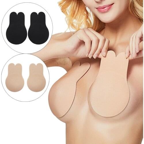 1Pair Invisible Push Up Breast Rabbit Ear Women Reusable Silicone Bust Nipple Cover Pasties Stickers Adhesive Bra Lift Tape