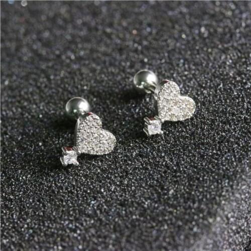 1pc New Titanium Steel Micro Inlaid Zircon Earrings Trend Stainless Steel Peach Heart Lady Fashion Party Earrings Jewelry