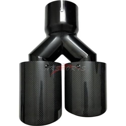 1PC Dual Logo Farbon Fiber Stainless Steel Exhaust Tip Glossy Black Exhaust Pipe Flange Roung For BMW E43