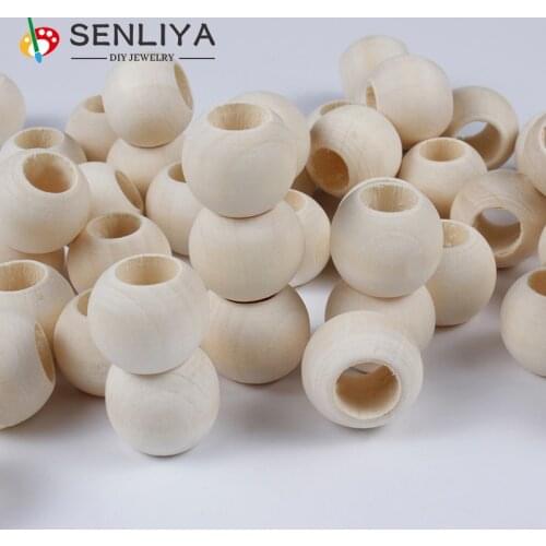 10-40mm DIY Bracelet Bead Accessories Loose Ball Beads Big Hole Wooden Beads Natural Round for Making Bracelet Necklace Jewelry