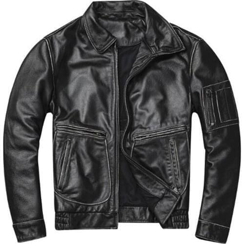 2020 Natural Soft Real Cow Leather Jackets and Coats For Men US Air Force Uniform Streetwear Plus Size 4XL Cowhide Overcoat A975