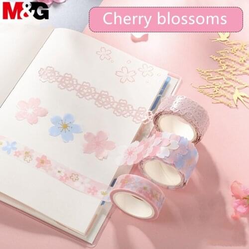 3pcs M&G cherry blossom tape, pink DIY hand account tape,3D- cartoon hand account material stickers, handmade student supplies