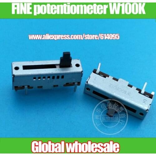 4pcs FINE 30MM straight slip fader double potentiometer W100K / handle length 8MM 7 file