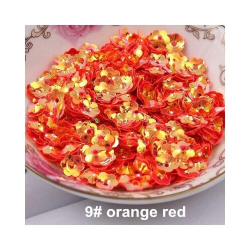50g/lot PVC Sequins 8mm Flower Zapato Flor With 1 Center Hole Plum Blossom Cup Sequins Decoration Hologram Sequins Orange Red