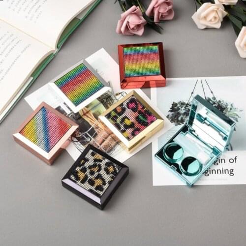 Diamond Contact Lens Case Travel Portable Case with Make up Mirror Women Companion Box Diamond Square Storage Container