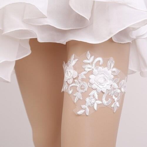 White Wedding Garter Embroidery Flower Sexy Leg Garters for Women/Female Bride Accessories Thigh Ring Bridal Prom Garter