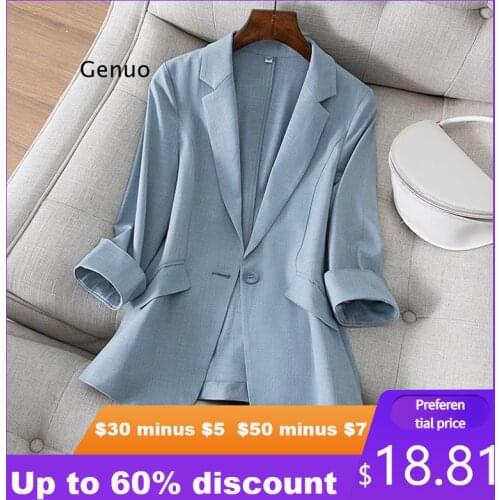 Hot Selling Blazers New Spring Summer Womens Jacket 2021 Chic OL Slim Blazer Femme Elegant Single Button Blue Black Office Suit