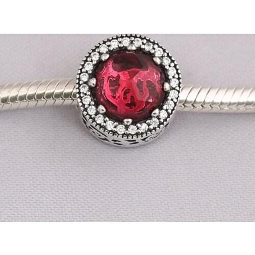 Authentic S925 Silver Radiant Rose With Crystal Bead Charm fit Lady Bracelet Bangle For Women DIY Jewelry