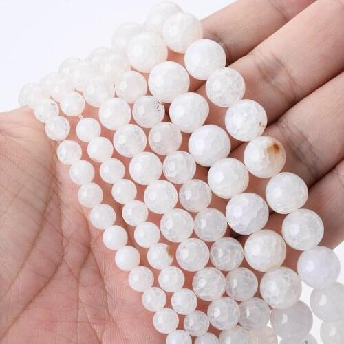 Natural Stone White Ice Flower Agates Bead Round Loose Spacer Beads for Jewelry Making Diy Bracelet Accessories 4/6/8/10/12mm