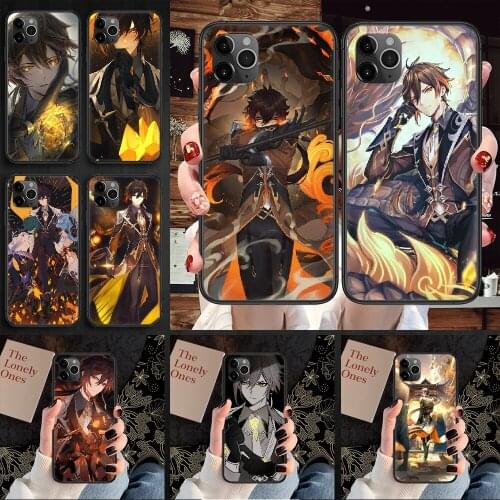 Zhong li Genshin impact Phone Case Cover Hull For iphone 5 5s se 2 6 6s 7 8 12 mini plus X XS XR 11 PRO MAX black fashion