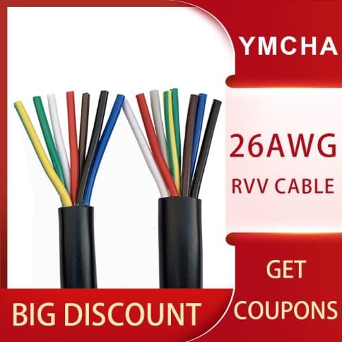 26AWG 0.12MM2 Black RVV Cable Wiring 2/3/4/5/6/7/8/10/12/14/16/20 Cores Pins Control Signal Line Copper Wire