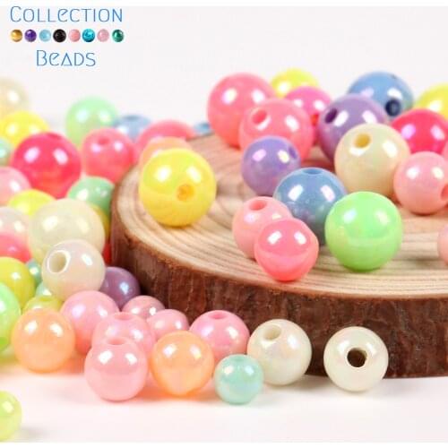 6/8/10mm AB Color Round Colorful Acrylic Beads Loose Spacer Beads For Jewelry Making Supplies Handmade DIY Bracelet Accessories
