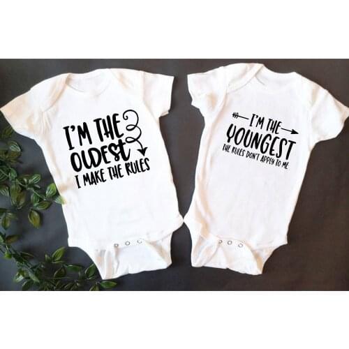 Baby Twins Outfit I'm The Oldest I'm The Youngest Funny Twins Clothes Twin Babies Cute Bodysuit for Twins Drop Shipping