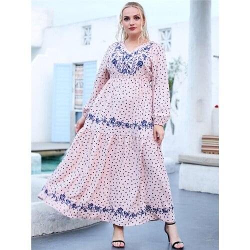 Dubai Abaya Women Muslim Polka Dot Long Dress Bohemian Ethnic Kaftan Turkey Caftan Islamic Clothing Ramadan Gown Arabic Robe 4XL