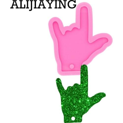 DY0291 Glossy Sign Language I Love You Keychain Mould Silicone Resin Mold for Epoxy Jewelry Making DIY Crafts Necklace