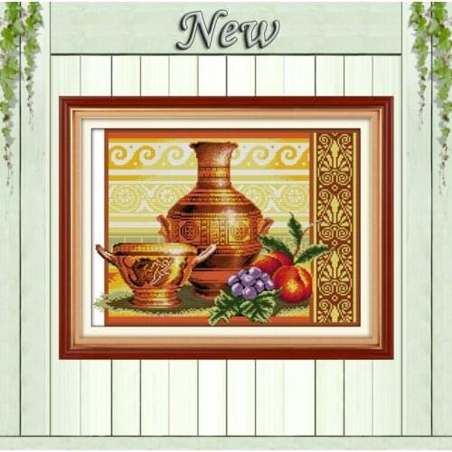 Pottery and fruit decor diy paintings counted print on canvas DMC 11CT 14CT Chinese Cross Stitch kits embroidery needlework Sets