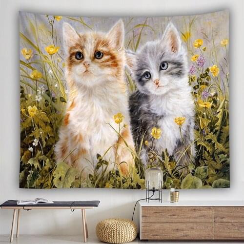 Tapestry Wall Hanging Kawaii Kids Room Decor Cartoon Cat Animal Hand-Drawn Pattern Beach Blanke Aesthetic Nordic Lovely Boho