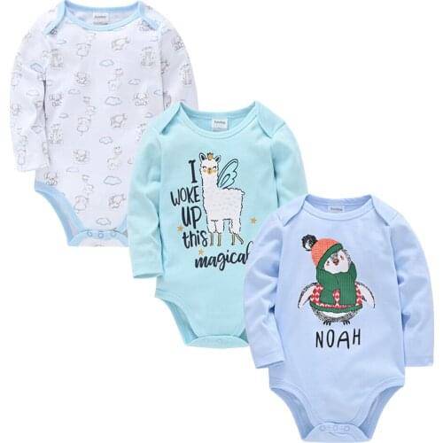 KAVKAS 3 Pcs Baby Boy Bodysuit 100% Cotton Autumn Body Bebe Long Sleeve Clothes Cartoon Print Newborn Jumpsuit