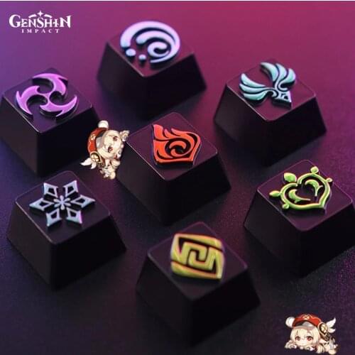 Genshin Impact Keycaps Keyboard Metal Keys Diy High-End Gamers Keyboard Mechanical Keys Cosplay Props Fan Gift Keyboards